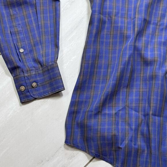 Faconnable Button Down Plaid Classic Shirt Long Sleeve Pocket Blue Men's Medium - Picture 5 of 11